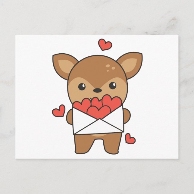 Carte Postale Cerf pour la Saint-Valentin mignon Animaux Coeur (Devant)