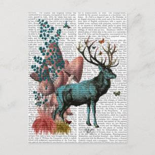 Carte Postale Cerf Turquoise en Forêt de Champignons