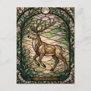 Carte Postale Cerf vitrail aube bois Illumina