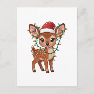 Carte Postale Cerfs de la forêt enveloppés de lumières de Noël