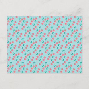 Carte Postale Cerises Aquarelle Peinte à la Main Rose Turquoise