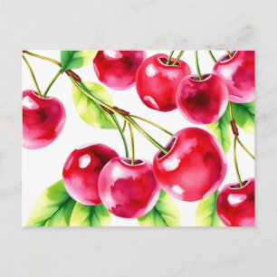 Carte Postale Cerises aquarelles ludiques 