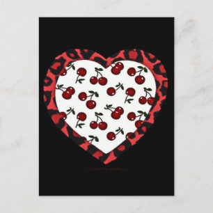 Carte Postale Cerises RAB Imprimé Léopard Cœur Rockabilly