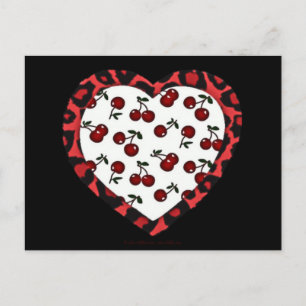 Carte Postale Cerises RAB Imprimé Léopard Cœur Rockabilly