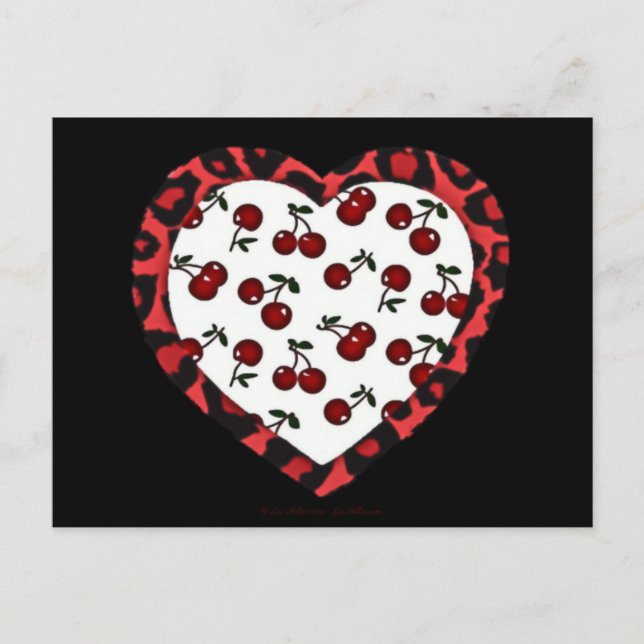Carte Postale Cerises RAB Imprimé Léopard Cœur Rockabilly (Devant)