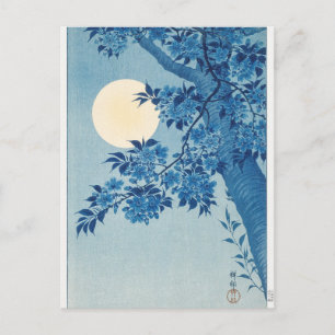 Carte Postale Cerisier en Fleurs par une Nuit au Clair de Lune