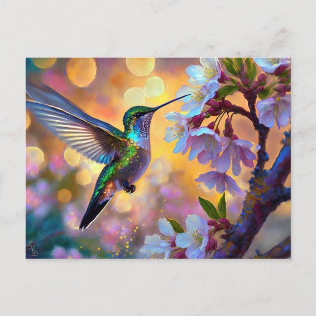 Carte Postale Cerisier Imaginaire Sunrise Hummingbird  (Devant)