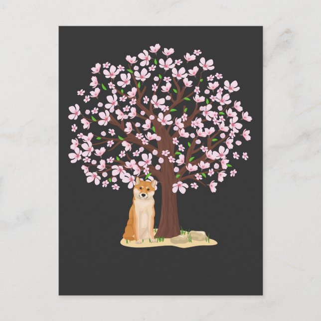 Carte Postale Cerisier Shiba Inu Chien Japonais Sakura Tree (Devant)