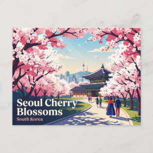 Carte Postale Cerisiers en fleurs de Séoul Corée du Sud