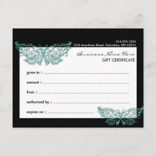 Carte Postale Certificat cadeau 2 : Beau Papillon Turquoise