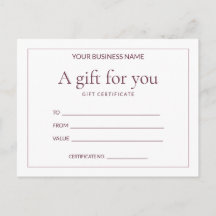 Certificat-cadeau à remplir Rose Ledger pour entre