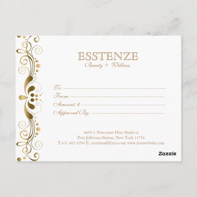 Carte Postale Certificat cadeau Gold On & White Floral Lace (Dos)