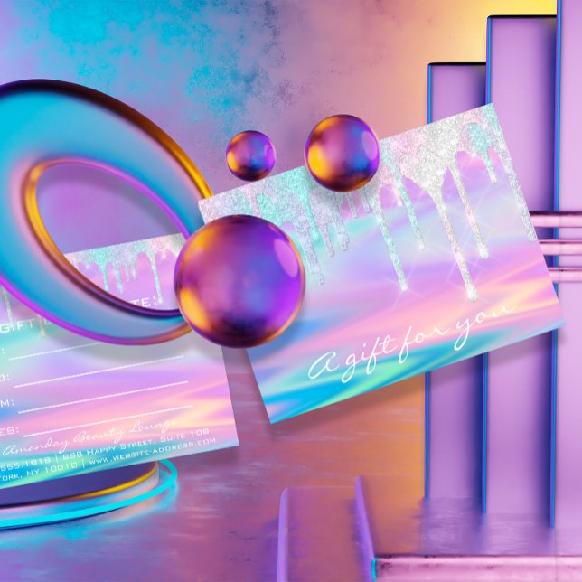 Carte Postale Certificat cadeau Holographe Unicorn Pink Mermaid (Gift Certificate Purple Pink Violet Drips Abstract Modern FlorenceK )