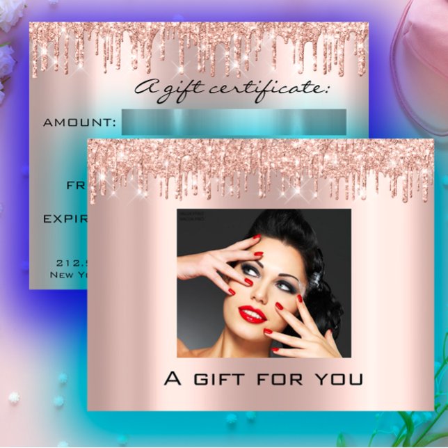 Carte Postale Certificat cadeau Vacances Beauty Rose Maquillage  (Gift Certificate Holidays Beauty Rose Makeup Lash Postcard)
