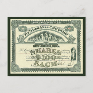 Carte Postale Certificat de Stock de capital vintage Business Fi
