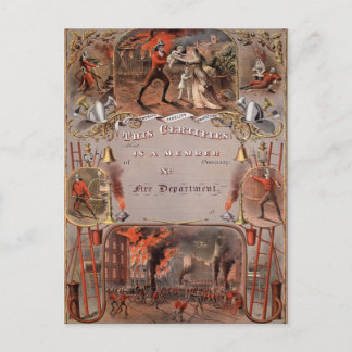 Carte Postale Certificat vintage de pompier