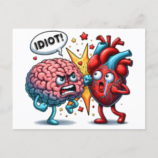 Carte Postale Cerveau contre coeur humoristiques émotions