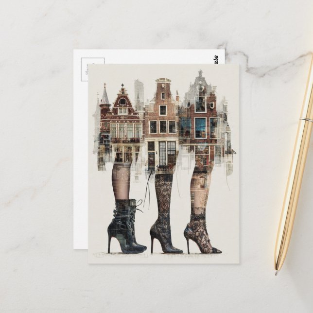 Carte Postale Ces maisons ont des jambes Collage Rétro (Devant/Arrière en situation)