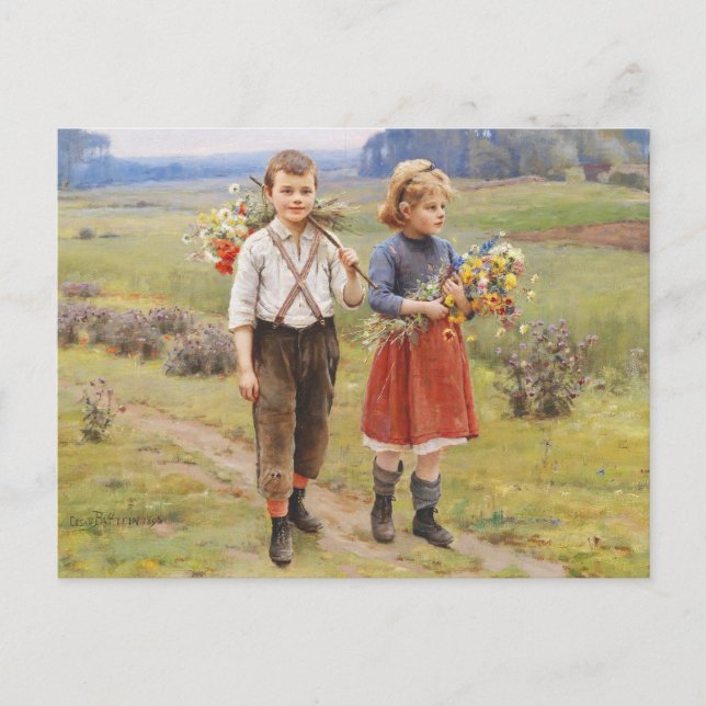 Carte Postale Cesar Pattein, 1895 «Les Enfants Rentrent à la Mai (Devant)