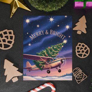Carte Postale Cessna Avion transporte sapin de Noël Photo drôle