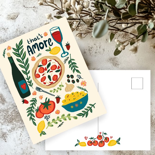 Carte Postale C'est Amore Italien Food Valentine Love Whimsical (That's Amore Italian Food Valentine Love Whimsical Postcard
)