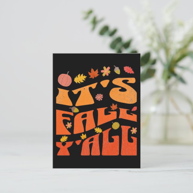 Carte Postale C'est automne Y'all Citrouille et automne Feuilles (Debout devant)