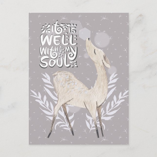 Carte Postale C'est bien avec mon âme, Cerf d'Aquarelle d'hiver (Devant)