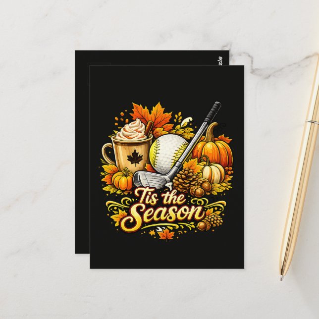 Carte Postale C'est la saison Café épicé à la citrouille de golf (Devant/Arrière en situation)