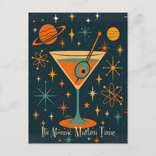 Carte Postale C'est l'heure du Martini Atomique Étoiles Cosmique