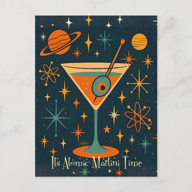 Carte Postale C'est l'heure du Martini Atomique Étoiles Cosmique (Devant)