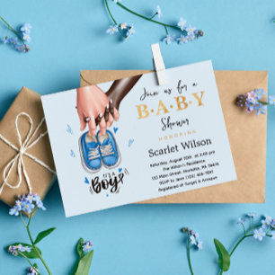 Carte Postale C'est un garçon Baby shower Blue Boy Chaussures In