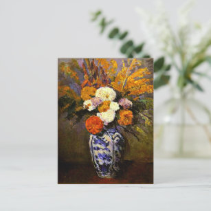 Carte Postale Cezanne - Dahlias dans un vase Delft
