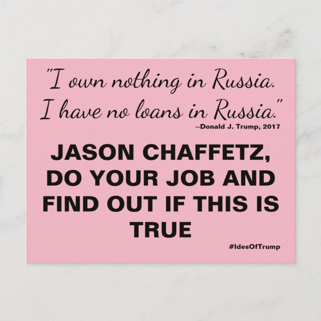 Carte Postale Chaffetz Faites Votre Travail Trump Russie Résista (Devant)