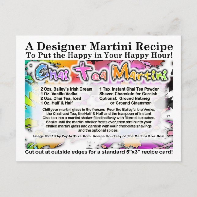 Carte postale Chai Tea Martini Recette (Devant)