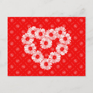 Carte Postale Chaîne de cœur de marguerite rouge