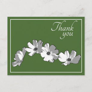 Carte Postale Chaîne de pâquerettes blanches sur fond vert Merci