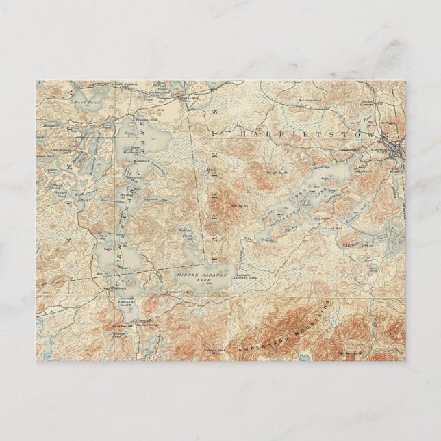 Carte Postale Chaîne du lac Saranac (lacs inférieur, moyen et su (Devant)