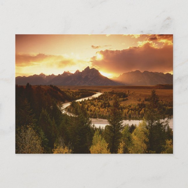 Carte Postale Chaîne Teton au coucher du soleil, depuis la riviè (Devant)