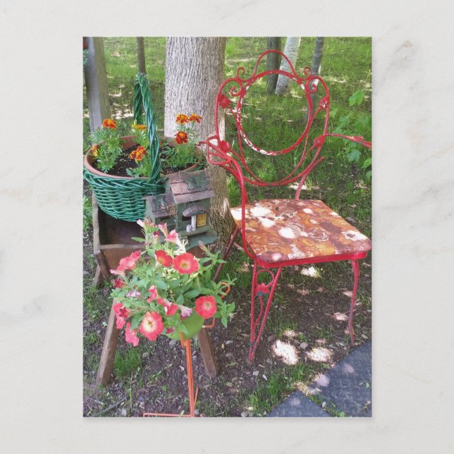 Carte Postale Chaise de jardin orange vif (Devant)