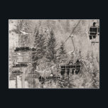 Carte Postale Chaises au-dessus des arbres<br><div class="desc">Tons Sepia,  images de ski vintages,  Chaises élévatrices au-dessus des arbres</div>