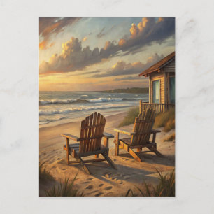 Carte Postale Chaises de plage Coucher de soleil Océan côtier Va