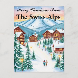 Carte Postale Chalet de montagne cosy Noël Alpes suisses