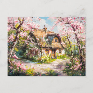 Carte Postale Chalet de printemps avec Fruits en fleurs