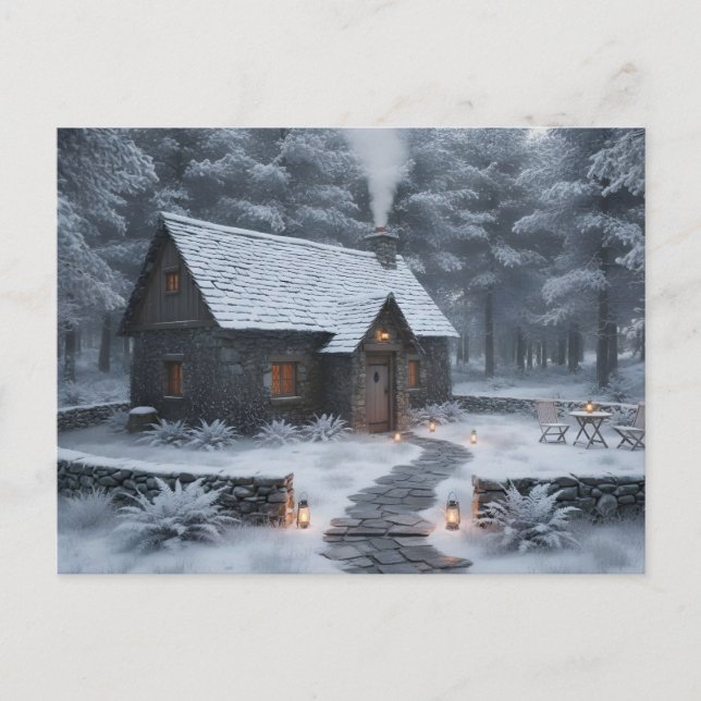 Carte Postale Chalet d'hiver cosy dans les bois  (Devant)