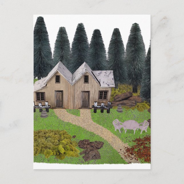 Carte Postale Chalet rustique pour camping d'été dans la forêt (Devant)