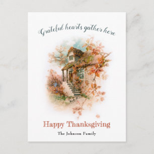 Carte Postale Chalet Thanksgiving vintage avec salutation