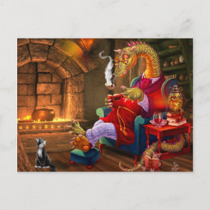 Carte Postale Chaleureux Par Le Dragon Caricature Au Feu