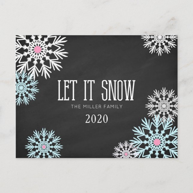 Carte Postale Chalkboard de superbes flocons de neige laissez-le (Devant)