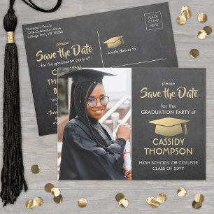 Carte Postale Chalkboard Gold Graduation Photo Enregistrer la da