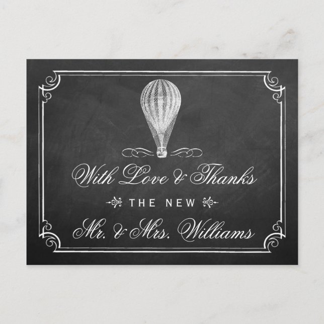 Carte Postale Chalkboard Hot Air Balloon Collection Mariage (Devant)